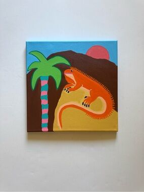 Orange Iguana painting on Canvas